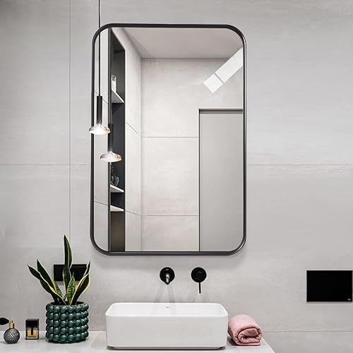 Miniatura 3 de Espejo negro para pared de baño, espejo de pared de 30 x 40 pulgadas, espejo de pared para tocador, marco rectangular decorativo de aleación de