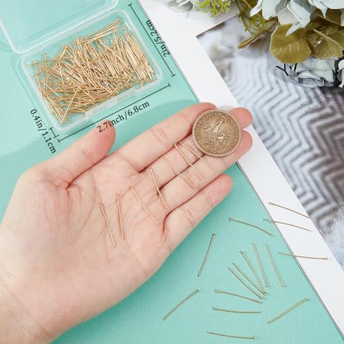 Beebeecraft 1 Box 200Pcs 25mm Flat Headpins 16K Gold Plated Stainless Steel Flat Head Jewelry Making Pins 21 Gauge Bendable Wire Pin for Jewellery Earring DIY Craft Head: 1.5mm - Image 3