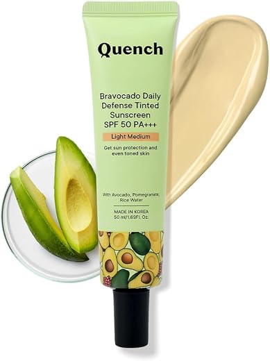 QUENCH BOTANICS Quench Daily Defense Tinted Sunscreen SPF 50 PA+++ for Glowing Skin with Avocado &amp; 2% Niacinamide |Normal ...