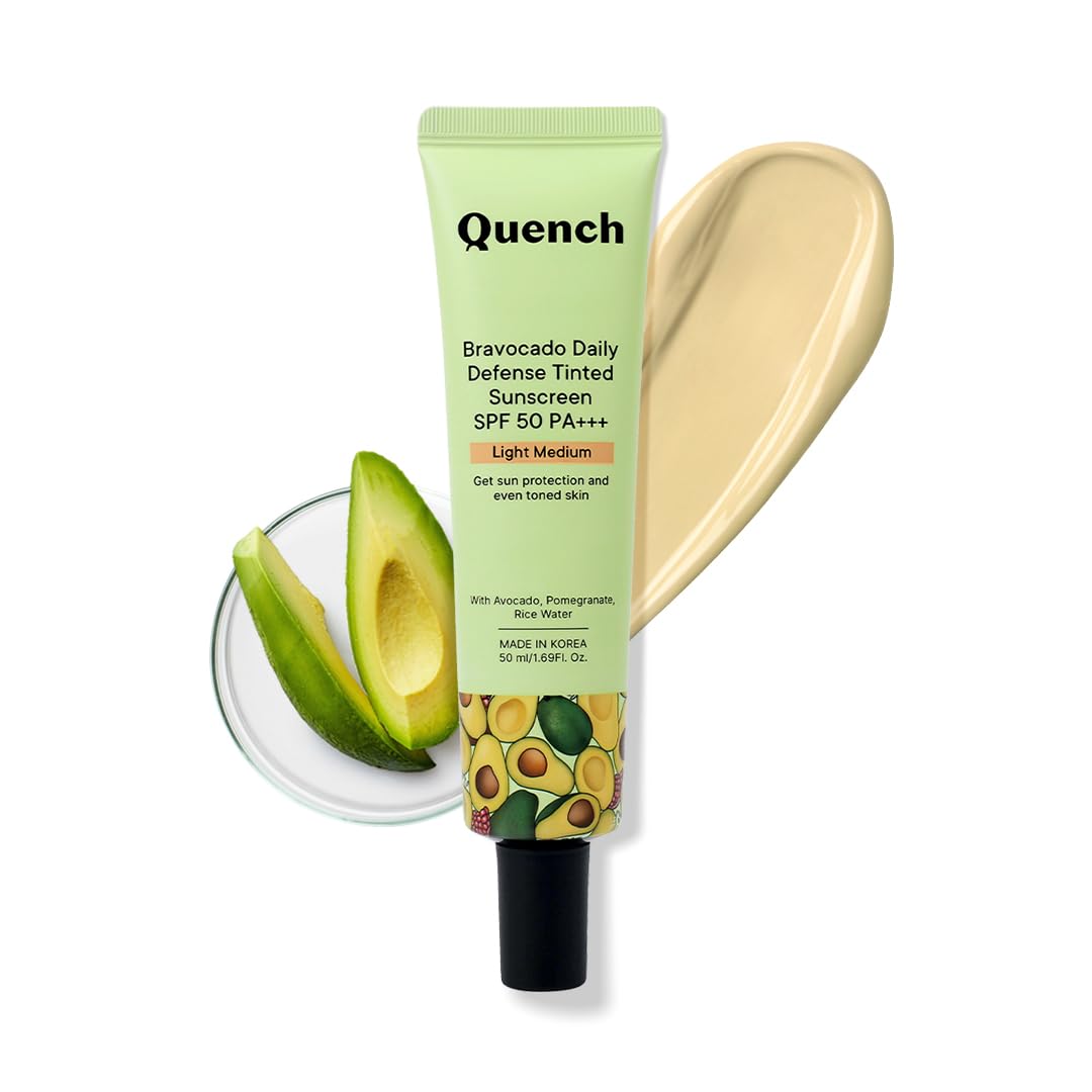 QUENCH BOTANICS Quench Daily Defense Tinted Sunscreen SPF 50 PA+++ for Glowing Skin with Avocado & 2% Niacinamide |Normal ...