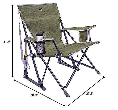 Image of GCI Outdoor Kickback Rocker Camping Chair | Portable Folding Rocking Chair with Durable Armrests, Drink Holder & Relaxed Lowered Seat for Comfort - Loden Green