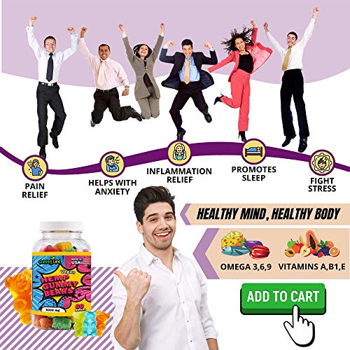 Green Life USA Hemp Gummies – 60Pcs Hemp Gummy Bears – - Stress & Anxiety Relief - Mood Enhancer & Immune Support - Rich in Vitamins A, B1, E & Omega 3-6-9 - Image 5