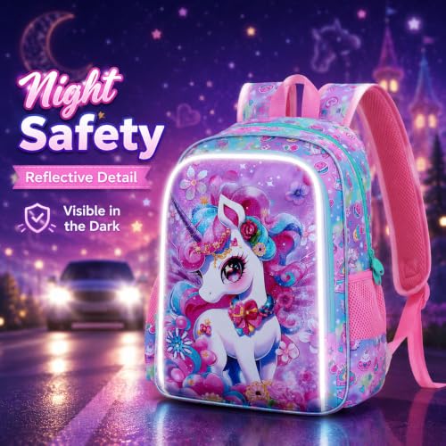 Image of HPJGD 3PCS Unicorn Backpack for Girls, Water Resistant Kids Bookbag Set with Lunch Box,Cute Elementary School Bag for Preschool Toddler