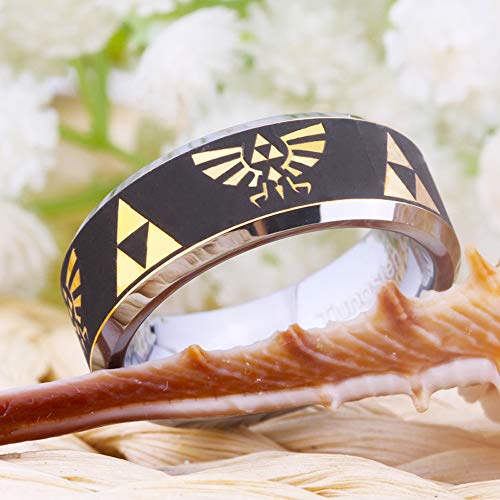 CLOUD DANCER Crest and Triforce Ring Game-Themed Laser Pattern Ring 8mm Width Gold and Silver Tone Tungsten Carbide Wedding Ring Engagement Ring-FREE Custom Engraving4