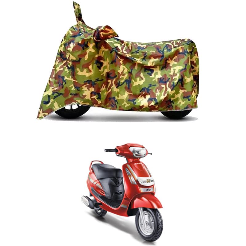 Image of Waterproof 100% PVC Coated Full Bike Scooty Two Wheeler Body Cover Compatible for Mahindra Duro DZ /UV-Rays /Heat Protection /Birds Dropping /Scratchproof /Dust Proof [6X6 Jungle Print]