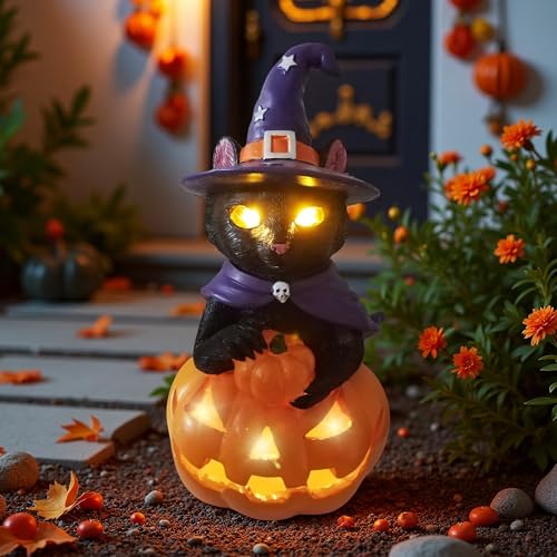 Halloween Decorations Solar Spooky Lights Outdoor Black Cat Pumpk...