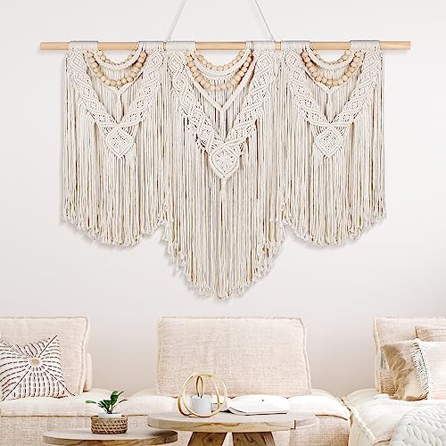 Newwiee 43" x 32" Large Macrame Wall Hanging with Rod