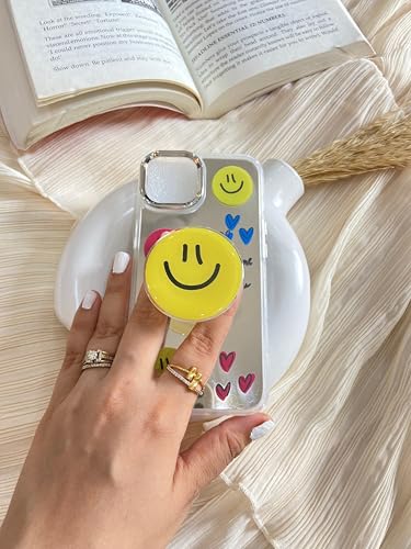 Image of COVERLY for iPhone 15 Pro Max 3D Luxury Smiley Emoji Resin Phone Holder,Trendy Mirror Pop Cute Makeup Art Love Heart Funny Smile Face Mobile Stand Princess Princess Cover for Apple iPhone 15 Pro Max
