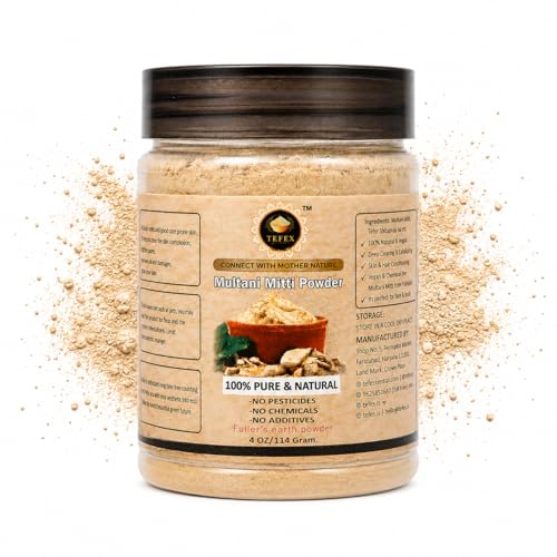 Multani Mitti Powder (Fullers Earth Clay) Stone-Sourced Finely Milled Smooth Texture for Face Mask Use Easy Mixing Airtight Recyclable Bottle
