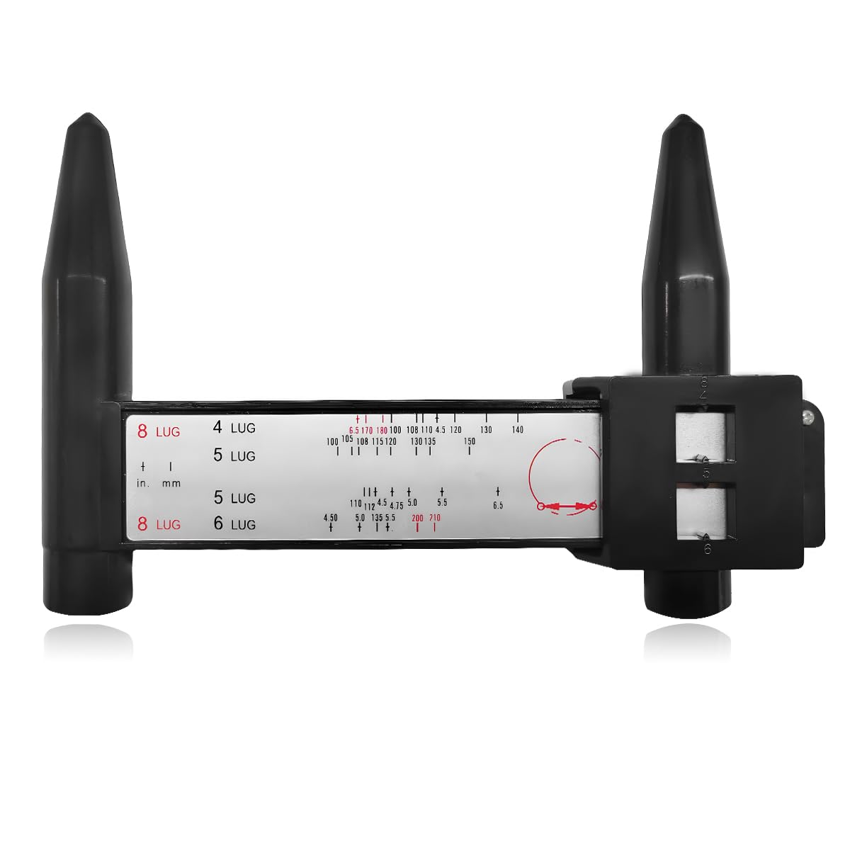 Wheel PCD Gauge, Automotive Stud Bolt Pattern Measuring Tool PCD Ruler, Universal Wheel Rim Bolt Pattern Sliding Caliper Gauge for 4 5 6 8 Holes Lug Tool, Car Accessories