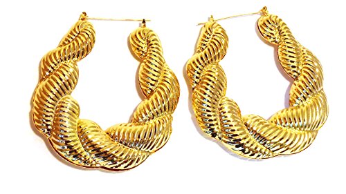 Hip Hop Large Puffy Twist Gold Basketball Wives Door Knocker Bamboo Hoop Earring