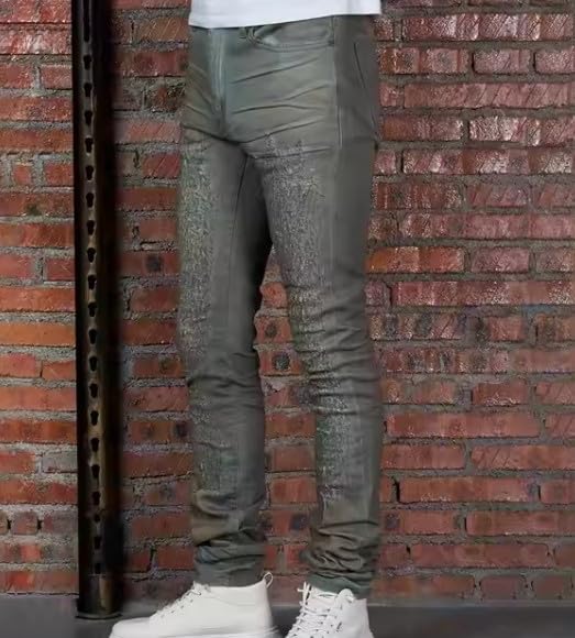 Relaxed Men's Jeans - Slim Waist, Straight Leg, Long Length, with Unique Distressed Design3