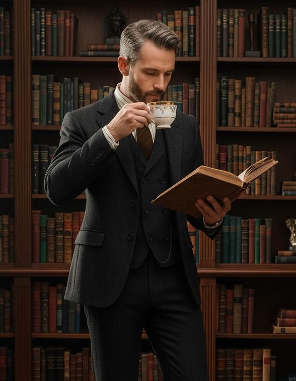 Men's Suits Slim Fit 3 Pieces Double Breasted Tweed Herringbone Jacket+Vest+Trousers Wedding Grooms4