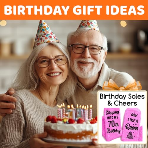 Image of HAPPYPOP Birthday Gifts for Senior Women - Fuzzy Socks for 40 60 70 Year Old