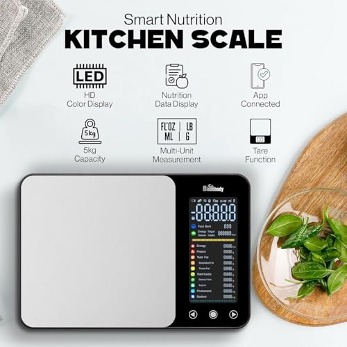 Image of Digital Food Scale with Nutrition Mode Including Calories and Macros, Smart Kitchen Scale Measures Upto 5 kg with 1g Graduation, Bluetooth and App Connectivity for Daily Food Tracking