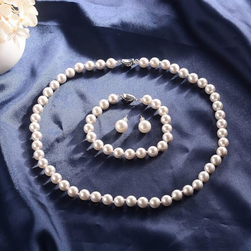 Senteria Pearl Necklaces for Women Dainty Pearl Choker Necklace for Women Men Wedding Gifts for Brides Bridesmaid 8mm Hand Knotted Pearl Strand With Fine Gifts Box4