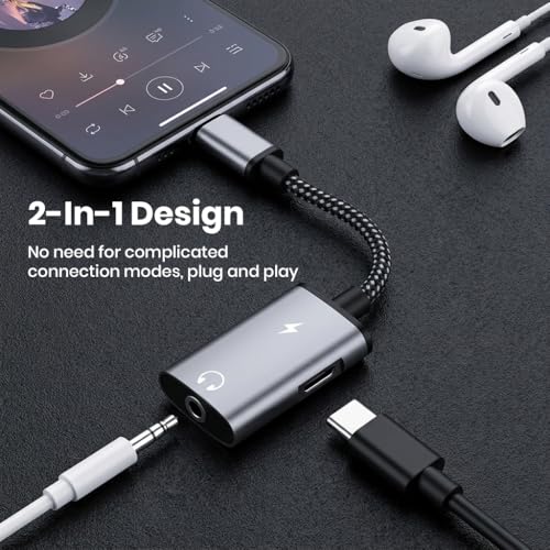 Image of Verilux USB-C to USB-C & 3.5mm Audio Adapter, Dual Function Type-C Dongle for Headphones with PD 15W Type C Adapter Fast Charging for iPhone 17 /17 Pro /17 Pro Max /16 /15, Galaxy S26 /S25 /S24 /S23, iPad