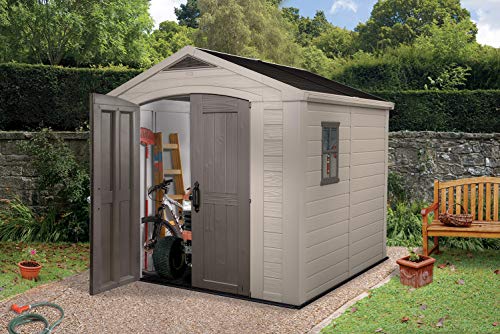 Keter Factor 8X8 Foot Large Resin Outdoor Storage Shed With Floor For Patio Furniture, Lawn Mower, And Bike Storage #TOP2