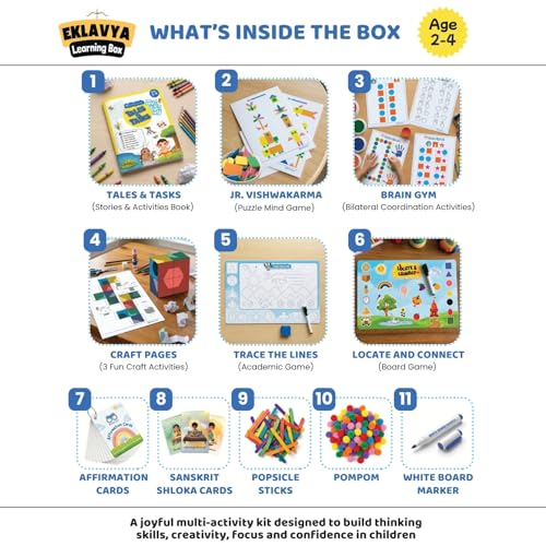 Image of SHASWATSTUDY 2-in-1 Eklavya Activity Box Age 2-4 | Preschool Gift Kit with Story Book + Activity Games + Affirmations + Sanskrit Shlokas + Crafts & Puzzles