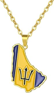 Punk Barbados Island Map Flag Pendant Necklaces Barbados Maps Gold Color Caribbean Sea Jewelry Ethnic Gifts