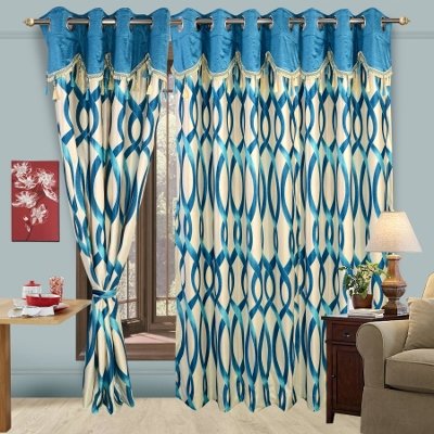 Image of Cortina Durable & Stylish Premium Stripes 100% Polyester Curtains - Metal Grommets - Easy Fitting Over Window - Bedroom Living Room Kids Room Hall Kitchen - 5 Feet Set of 1 - Blue 1