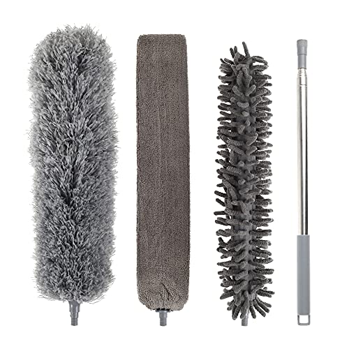 Shuiling 高所掃除用モップ 伸縮掃除モップ 4点セット ハンディモップ 高所 隙間掃除グッズ 最大210cm伸縮 360°曲がるモップヘッド 伸縮可能 取り外し可能 長さ調整可能 水洗い可能 ワードローブ エアコン 車 天井 ラックに適用 年末大掃