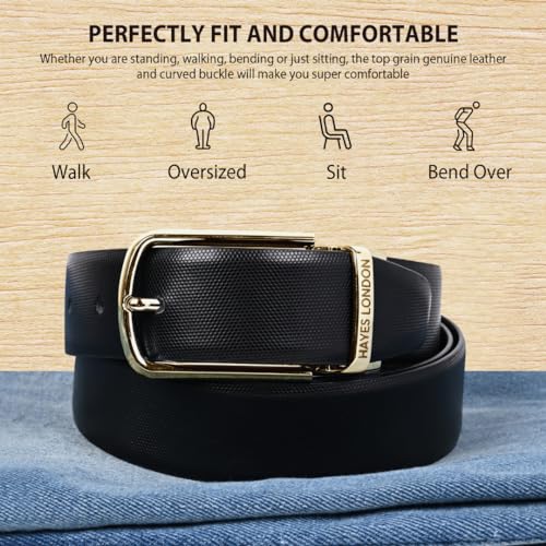 Image of HAYES LONDON Belts for Men Leather Original - Belt for Men Formal with Classic Design, Durable and Italian Reversible Men Belts for All Occasions