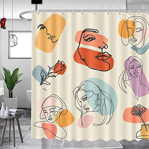 MEHOFOND Minimalist Abstract Art Shower Curtain Line Portrait Art Bathroom Shower Curtain Minimalist Modern Art Bathroom Curtain Fabric Decor 72x72 Inches