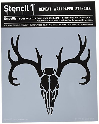 Stencil1 Deer Skull Repeat Pattern Stencil - Reusable Premium Quality Mylar Stencils for Painting - Skull Pattern Stencil Crafts and Decor on Walls Fabric & Furniture Art Craft - 11