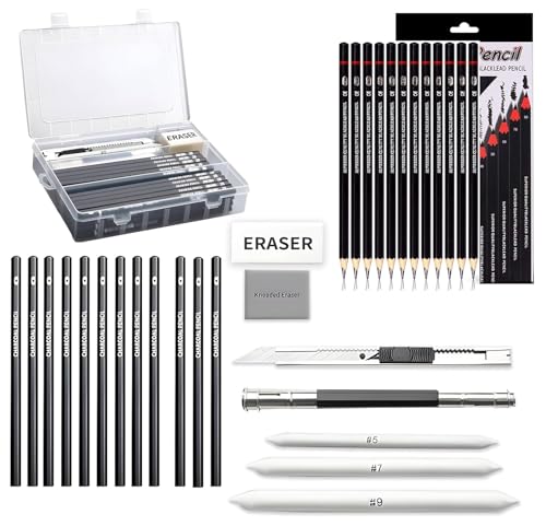 Image of Sketch Pencil Set, Drawing Pencil Set and Shading Pencils Sets for Artists, Perfect Sketching Kit of Charcoal Pencils and Shading Art with Carry Box (50 Pieces)