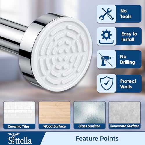 Image of SITTELLA 81-203 cm Adjustable Curtain Rod (Multi-Part Assembly) for Bathroom | Shower Curtain Rod | No Drill Tension Curtain Rod | Stainless Steel Expandable | Rust Proof Heavy Duty