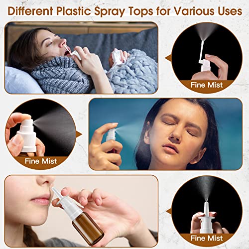 YAKESD Nasal Spray Bottle, 6 Pcs 30ML/1oz Glass Amber Refillable Fine Mist Sprayers Atomizers, Small Empty Nasal Sprayer with Oils Spray Tops, Oral/Swivel Sprayers, Funnels and Labels4