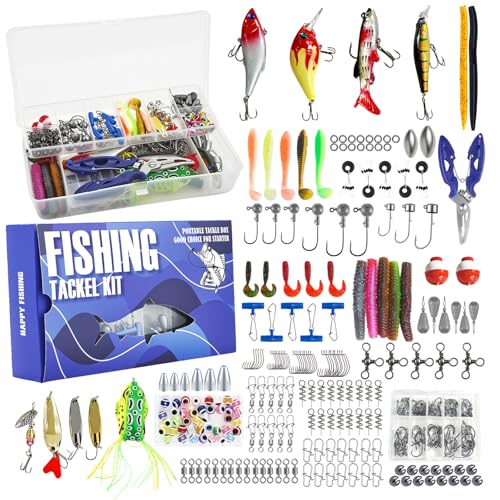Strixorn Kit d'accessoires de pêche - 332 pièces - Ensemble de leurres de pêche et d'outils avec clips à lèvres, extracteur d'hameçon, boîte à appâts...