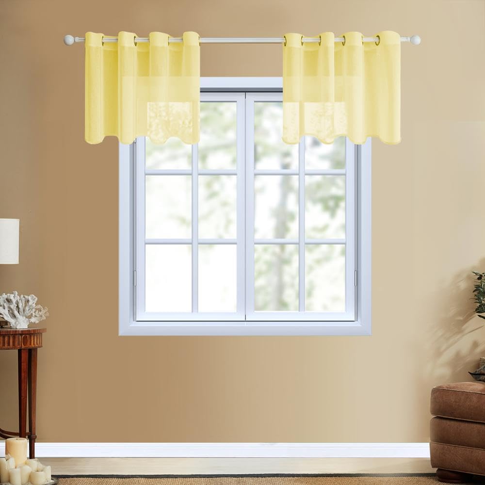 Rideaux Transparents Modernes Unis Jaune Couleur Unie Rideaux Courts pour Salon Voile Tulle fenêtre drapé pour Cuisine-Gris, sur Mesure, Anneaux Haut