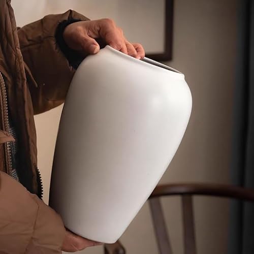 White Ceramic Vase，10.8" Tall Minimalist Nordic Japandi Rustic Vintage Modern