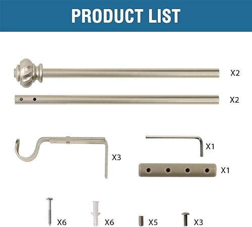 Miniatura 2 de H.VERSAILTEX Barras de cortina de ventana para ventanas de 48 a 86 pulgadas, empalme ajustable de 34 pulgadas de diámetro, juego de barras de