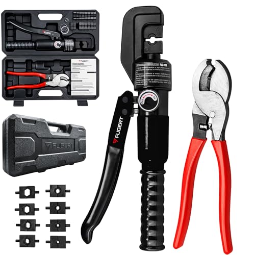 FUGERT Hydraulische Crimpzange 4–70 mm² Set – Kabelschuh Presszange mit 10 Tonnen Presskraft, 8 Matrizen & 360° drehbarem Kopf, ideal für Kabelschuhe, Ringkabelschuhe & Batteriekabel