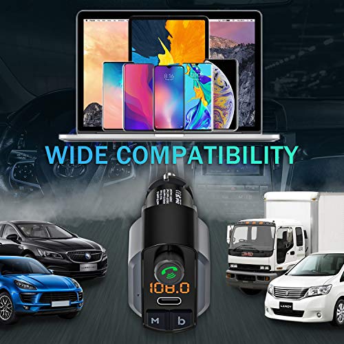 Transmissor FM LENCENT Bluetooth 5.0 para carro, QC 3.0 e Type-C PD 41W carregador adaptador de áudi