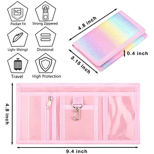 Image of Kids Wallet for Boys Girls Teens Trifold, Canvas Toddler Wallet for Boys, Cute Zipper Wallets Youth with Coin Pocket Card Holders, Novelty Wallets for Childrens Birthday Gifts, Rainbow Glitter