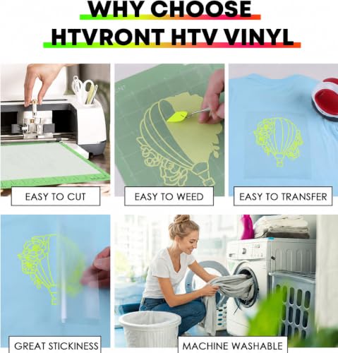 Image of HTVRONT HTV Vinyl Rolls Heat Transfer Vinyl - 12 inch x 20ft Neon Green HTV for Shirts, Iron on Vinyl for All Cutting Machines - Easy to Cut & Weed for Heat Transfer Design