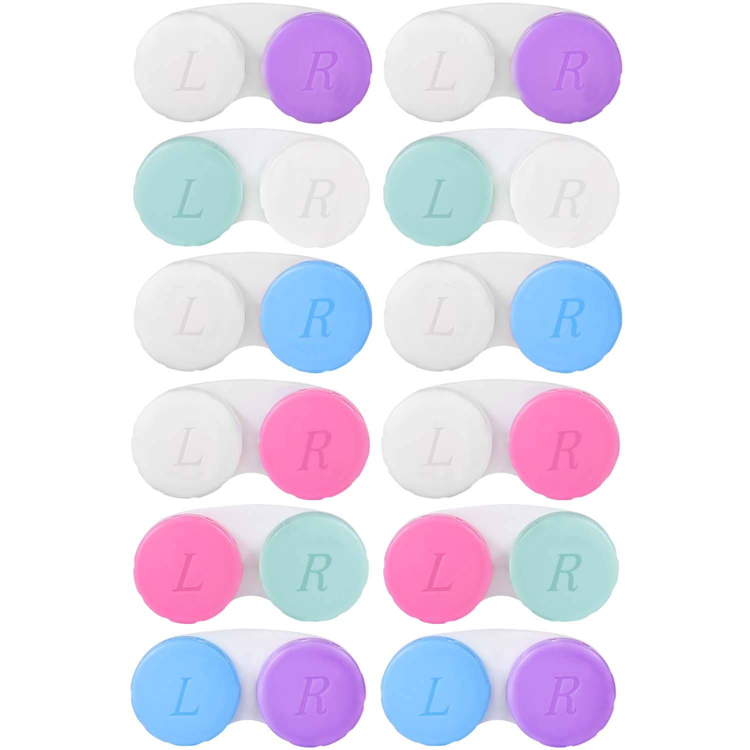 12 Pack Colorful Cute Contact Lens Case Bulk Box Holder Container Soak Storage Kit (6 Color)
