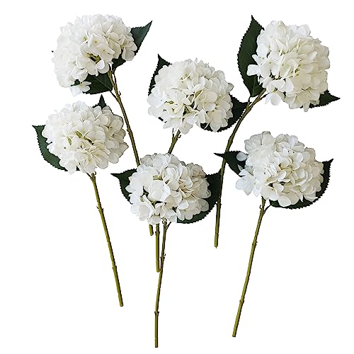 ARTIFIPLANT Ivory Hydrangea Artificial Flowers,6 Pcs Faux Hydrangea Flowers,Artificial Hydrangeas Flowers with Stems,Fake Hydrangeas,Silk Hydrangeas Flowers with Stems for Home Decor (6, Ivory)