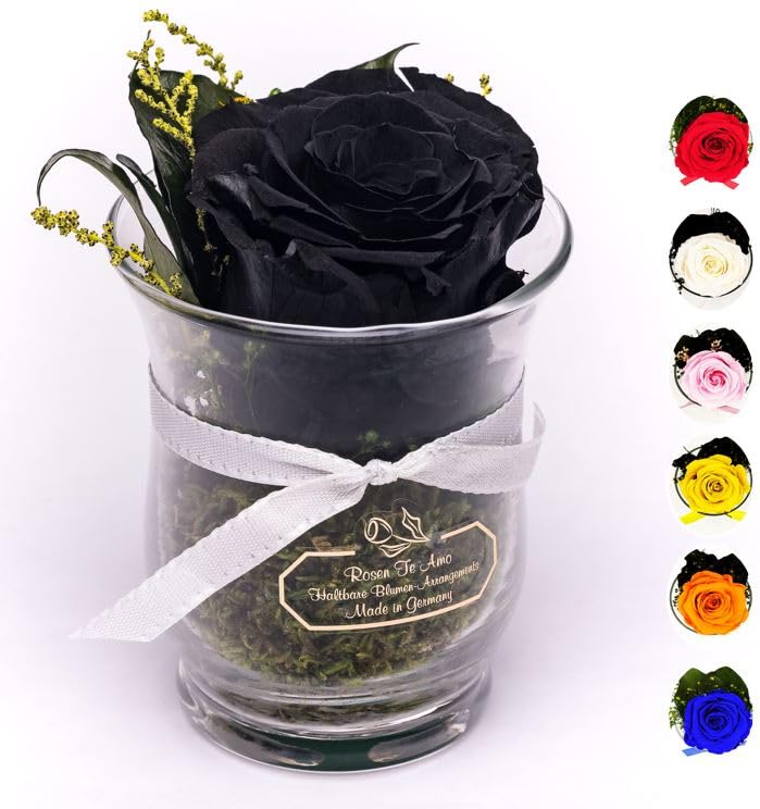 Rosen-Te-Amo, Regalo Dia de la Madre | Rosa eterna Negra perfumada en Caja Regalo | Maceta de Vidrio || Flores Naturales Domicilio | Decoracion hogar | Regalos Originales Mujer