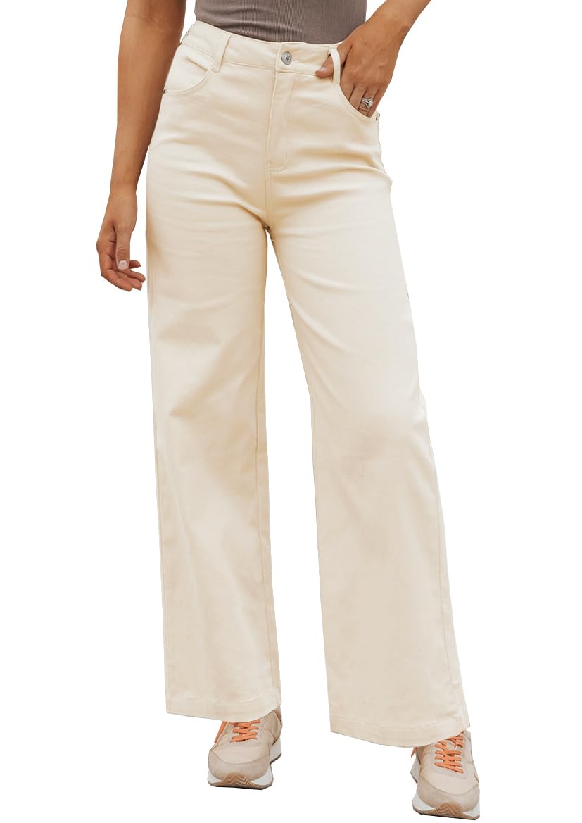 ZC&GF Women's Wide Leg Pants Loose Straight Pants Back High Elastic Waist Business Work Pants Trousers Long Pants