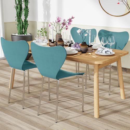 Chleby Lot de 4 Chaises de Salle à Manger en Polypropylène - Style Scandinave, Plastique, Empilables pour Cuisine, Salon, Jardin - Bleu Vert