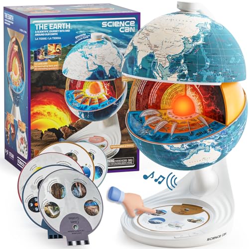 Science Can Openable Globe for Kids, 8 Inch Interactive World Globe Talking Model with Knowledge & Quiz Mode, Bilingual Stem Toys for Kids, Birthday Christmas Gift for 6-12 Year Old Boys & Girls