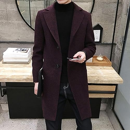Ymosrh Men's Winter Coat Long Trench Notched Lapel Single Breasted Pea Coat Mens, M-5XL2