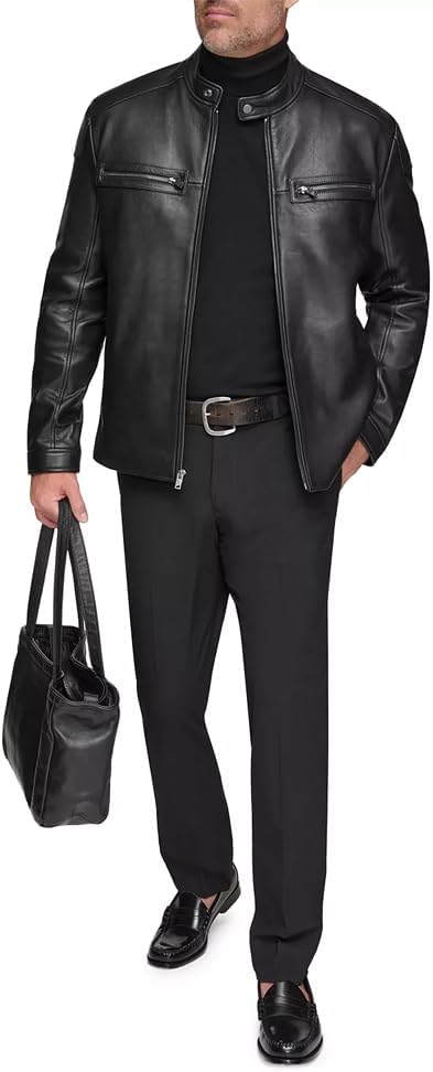 Cafe Racer Real Lambskin Leather Jacket for Men Black Biker Slim Fit Cafe Racer Motorcycle Leather Jacket - Image 5