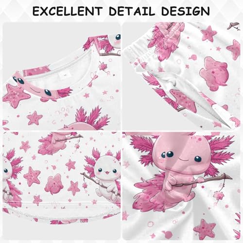 Cute Axolotl Pink Starfish Soft Pajama Set for All Seasons,Breathable Pjs Long Sleeve Sleepwear,Comfy Loungewear 2 Piece Underwear Set 4T3