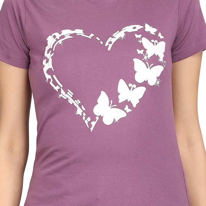 Image of Women's Slim Fit Graphic Printed T-Shirt | Soft 100% Cotton Fabric | Round Neck Half Sleeve Casual Top, Travel & College Pack of 2 Set